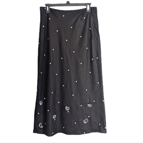 Richard Malcolm Dresses & Skirts - Richard Malcom Vtg 90s Cottage Fairy Embellished Flowers Irish Linen Midi Skirt